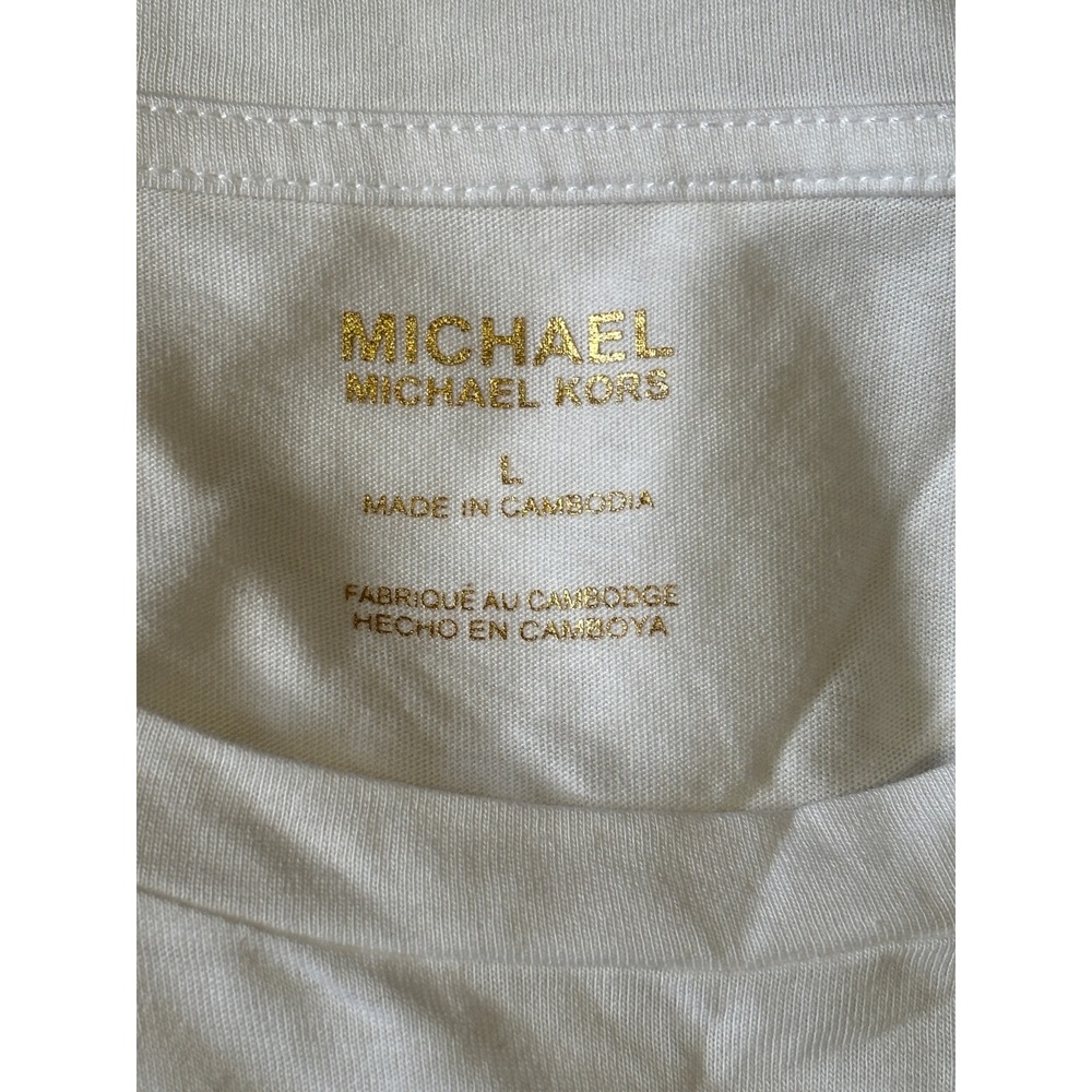 Michael Kors Womens White Logo Graphic T-Shirt QU250S16TF Size L NWT - Picture 3 of 6